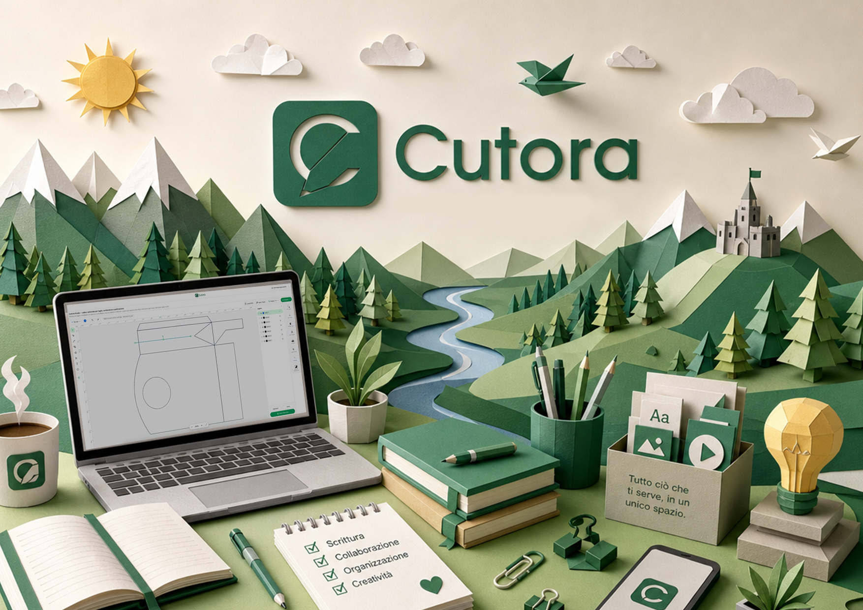 Paesaggio in paper craft realizzato con Cutora Studio